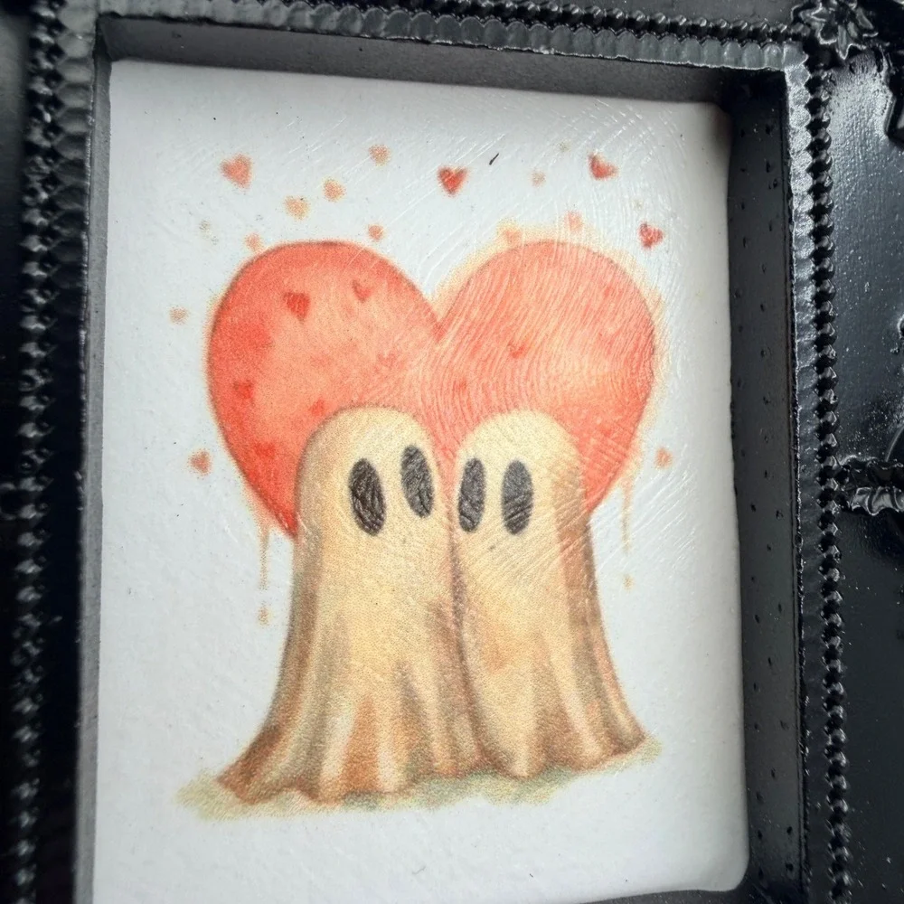 Ghost Love Heart Art Print Ornate Black Resin Frame Gothic Spooky Decor